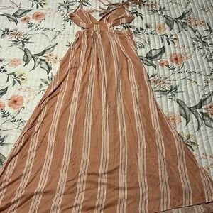 Forever 21 peach and white backless maxi dress with adjustable straps.